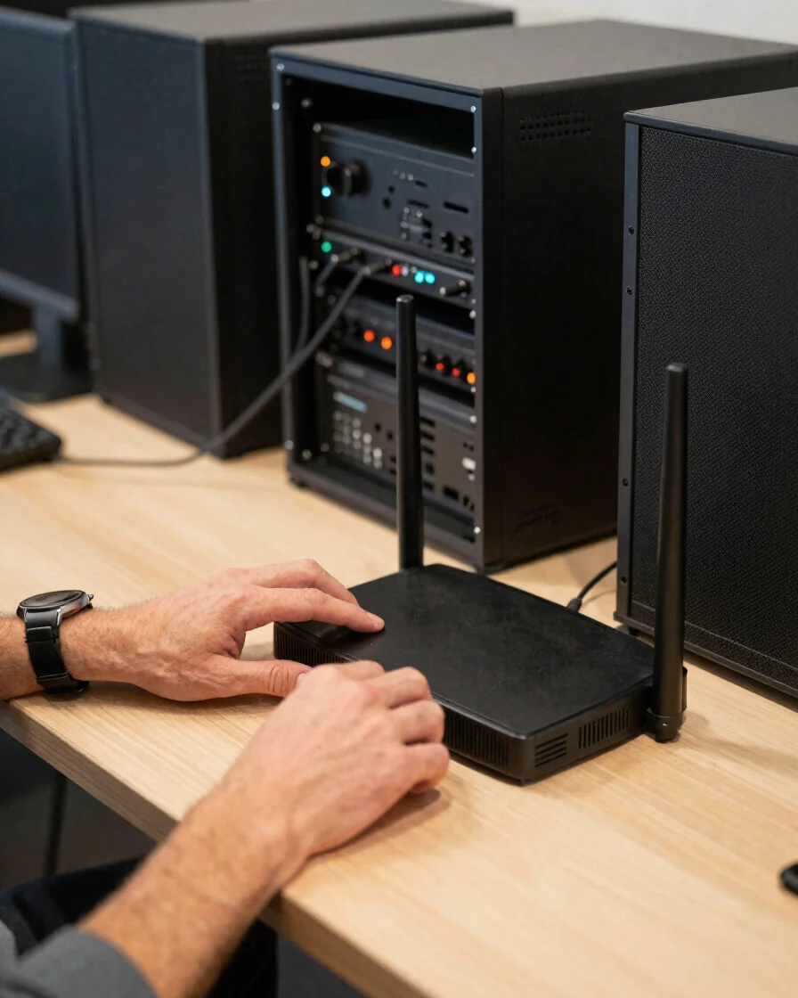 Détail réaliste d’un équipement informatique posé sur un bureau d